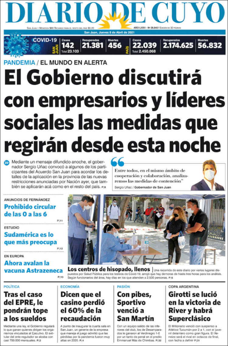 Portada de Diario de Cuyo (Argentina)