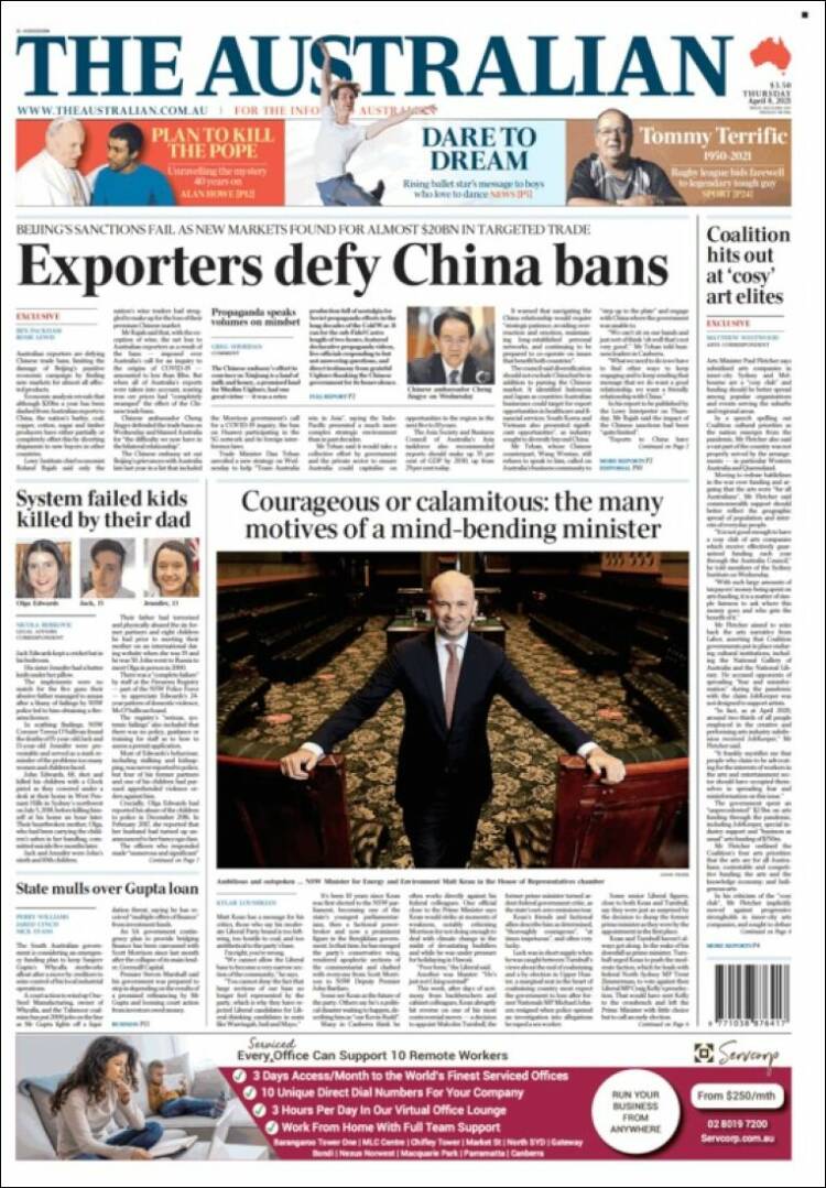 Portada de The Australian (Australia)