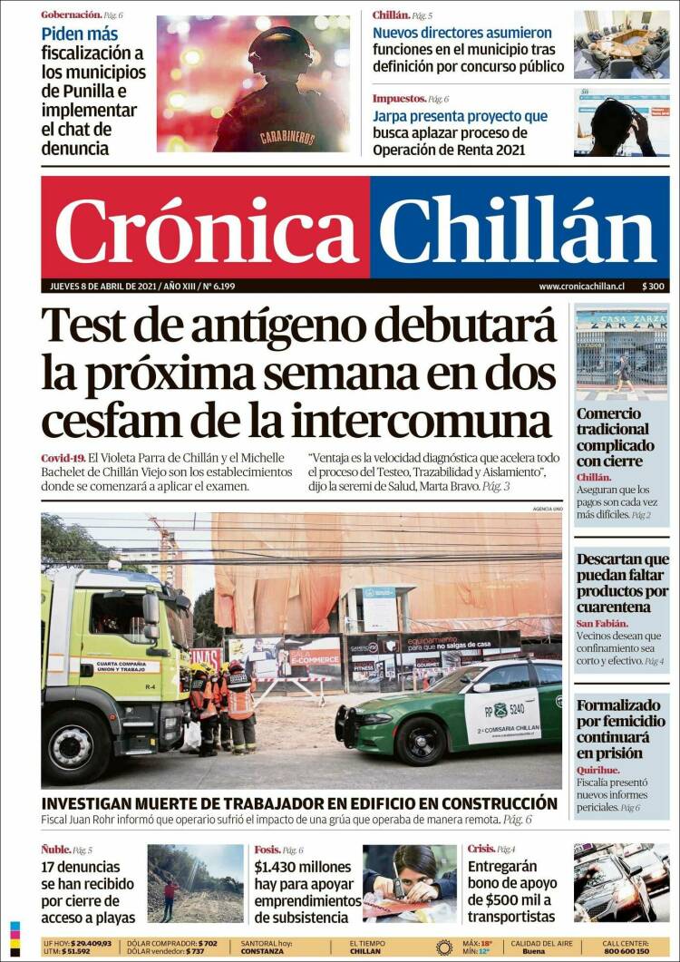 Portada de Crónica Chillán (Chile)