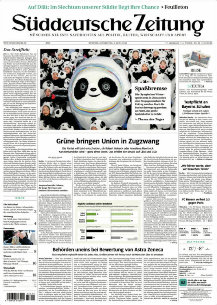 Portada de Sueddeutsche (Alemania)