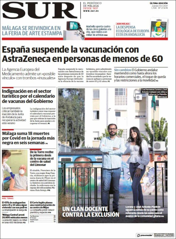 Portada de Diario el Sur (España)