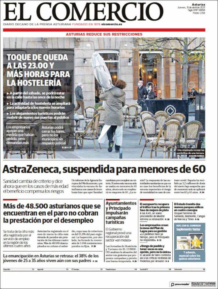 Portada de El Comercio (España)