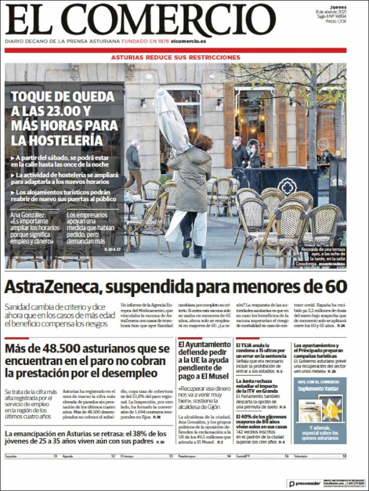 Portada de El Comercio - Gijón (España)