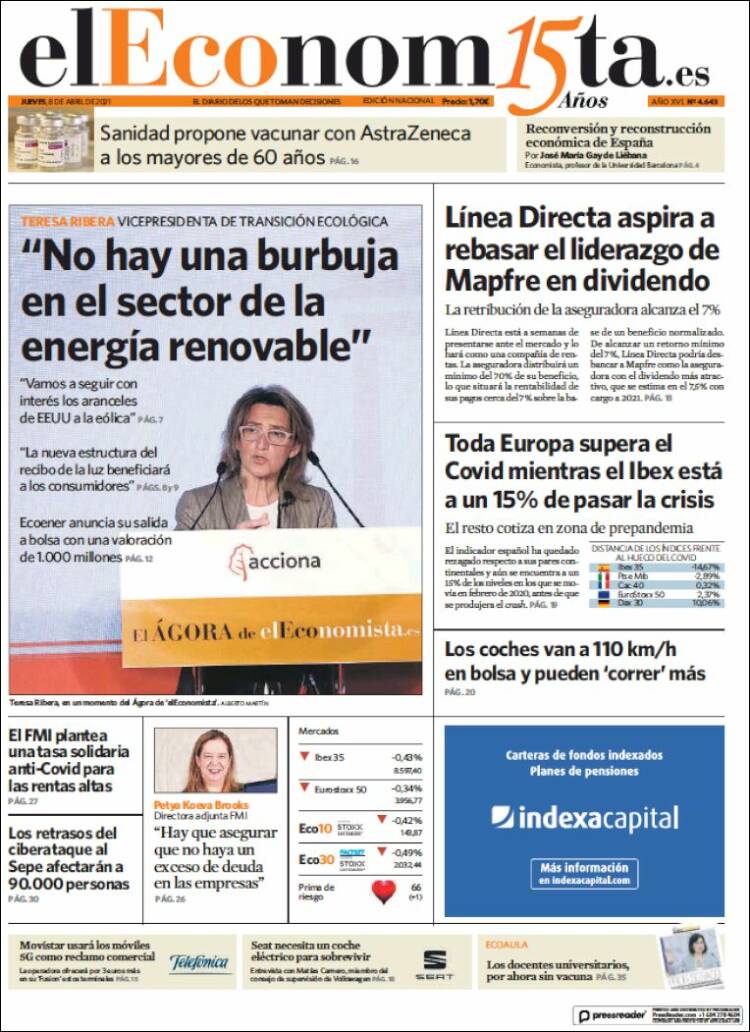 Portada de El Economista (España)