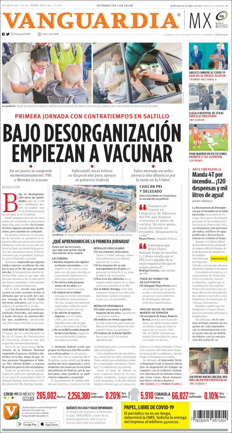 Portada de Vanguardia (México)