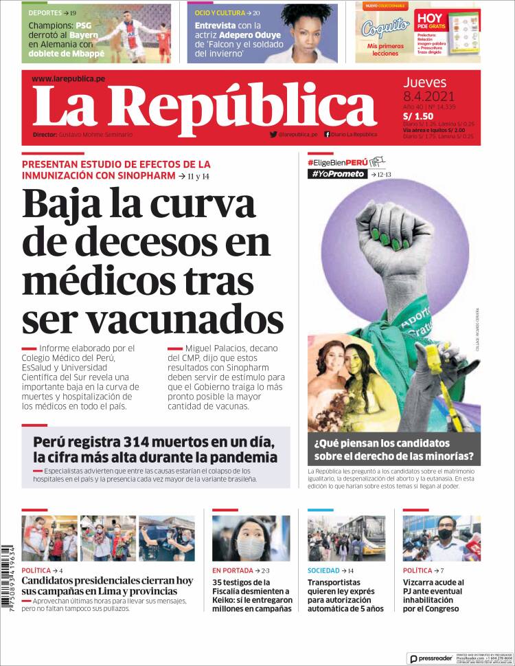 Portada de La Republica (Per&uacute;)