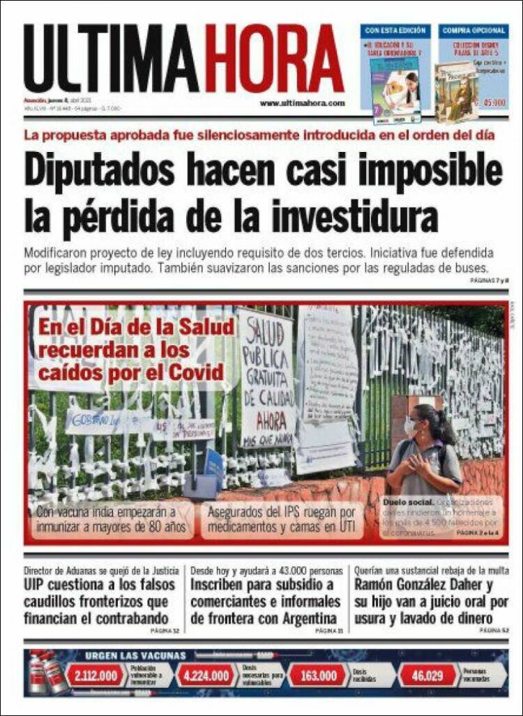 Portada de Última Hora (Paraguay)