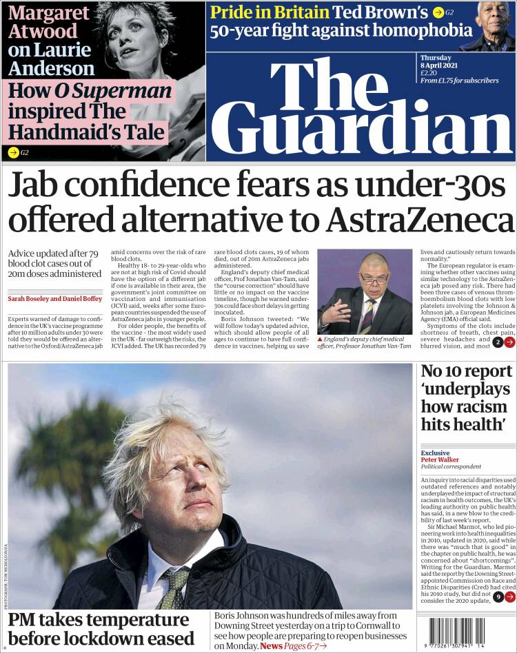 Portada de The Guardian (Reino Unido)
