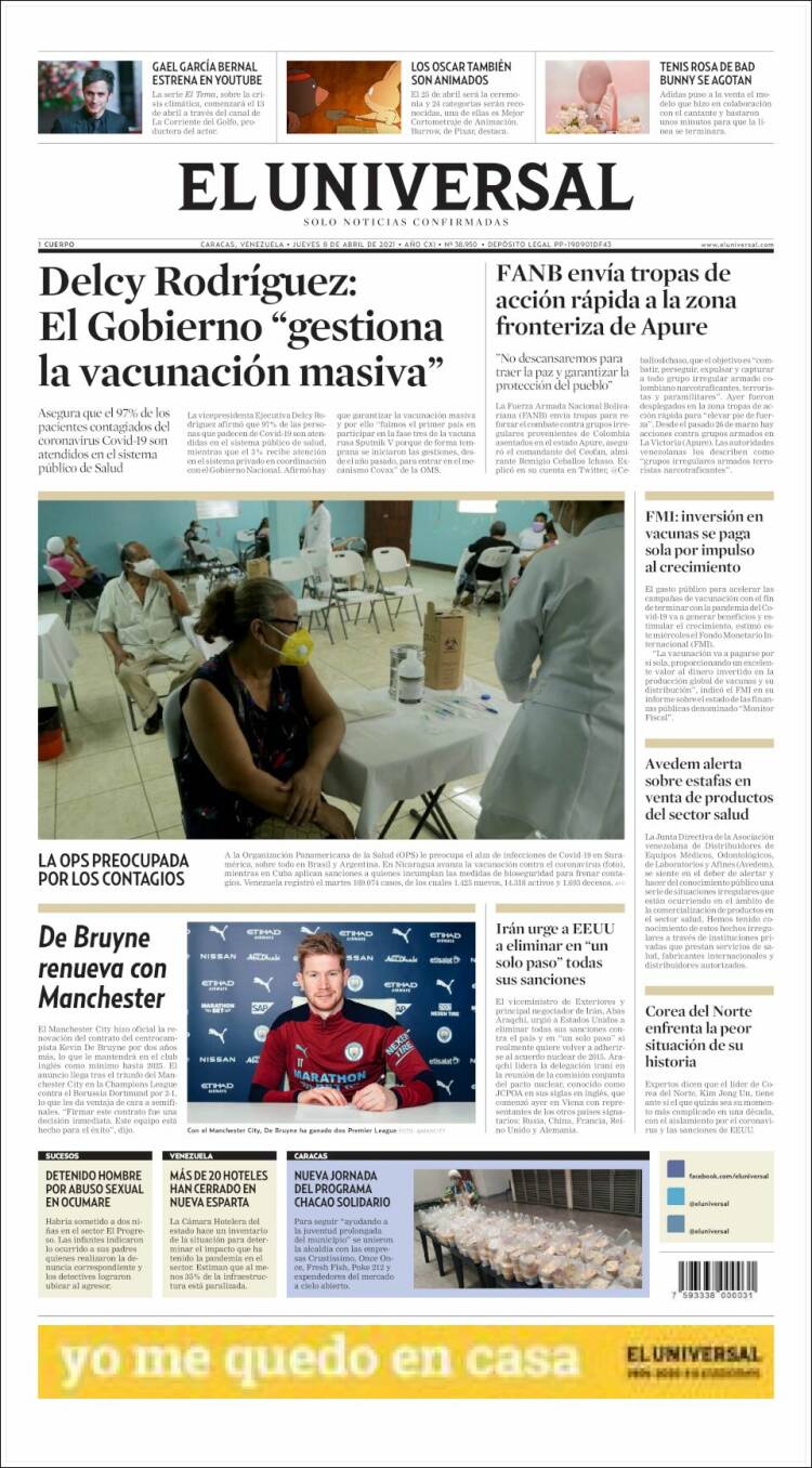 Portada de Universal (Venezuela)