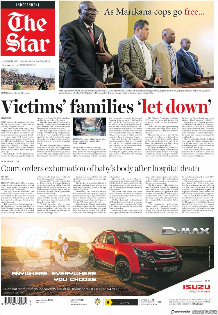 Portada de The Star (Sud&aacute;frica)