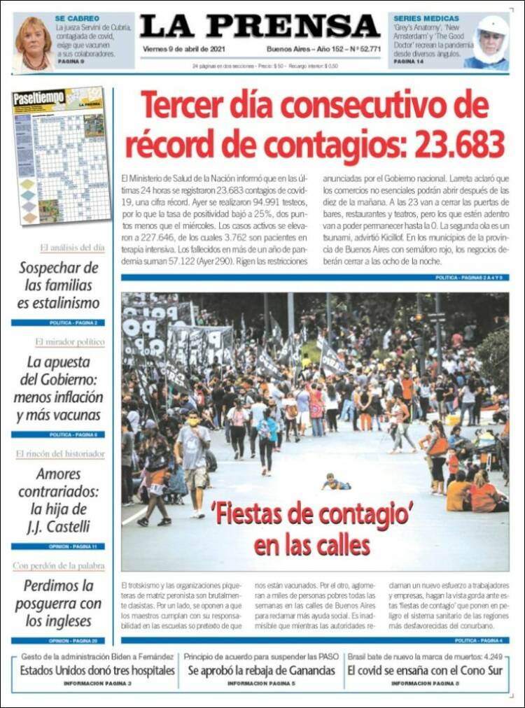 Portada de La Prensa (Argentina)