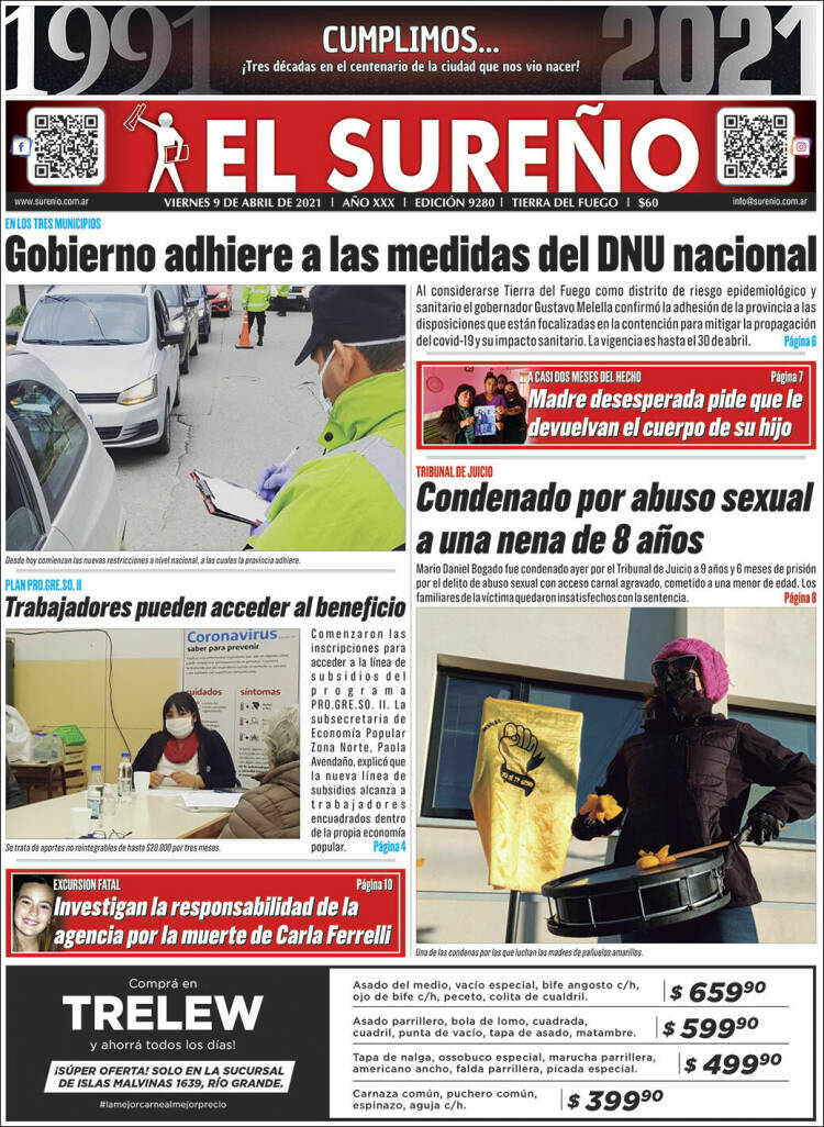 Portada de Diario El Sureño (Argentina)