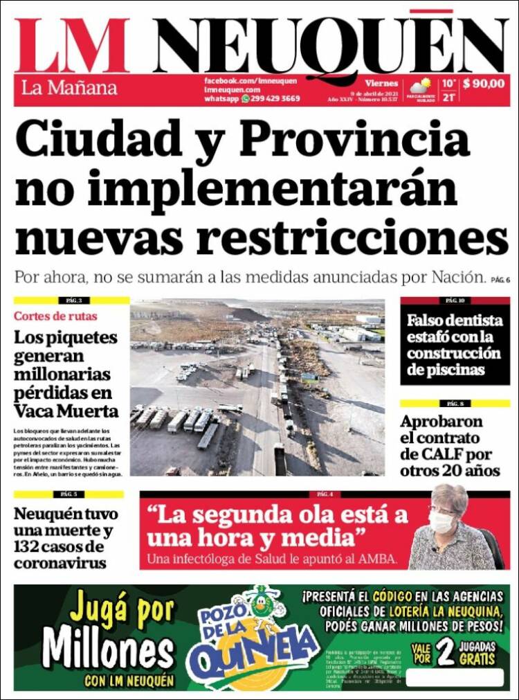 Portada de La Mañanade Neuquén (Argentina)