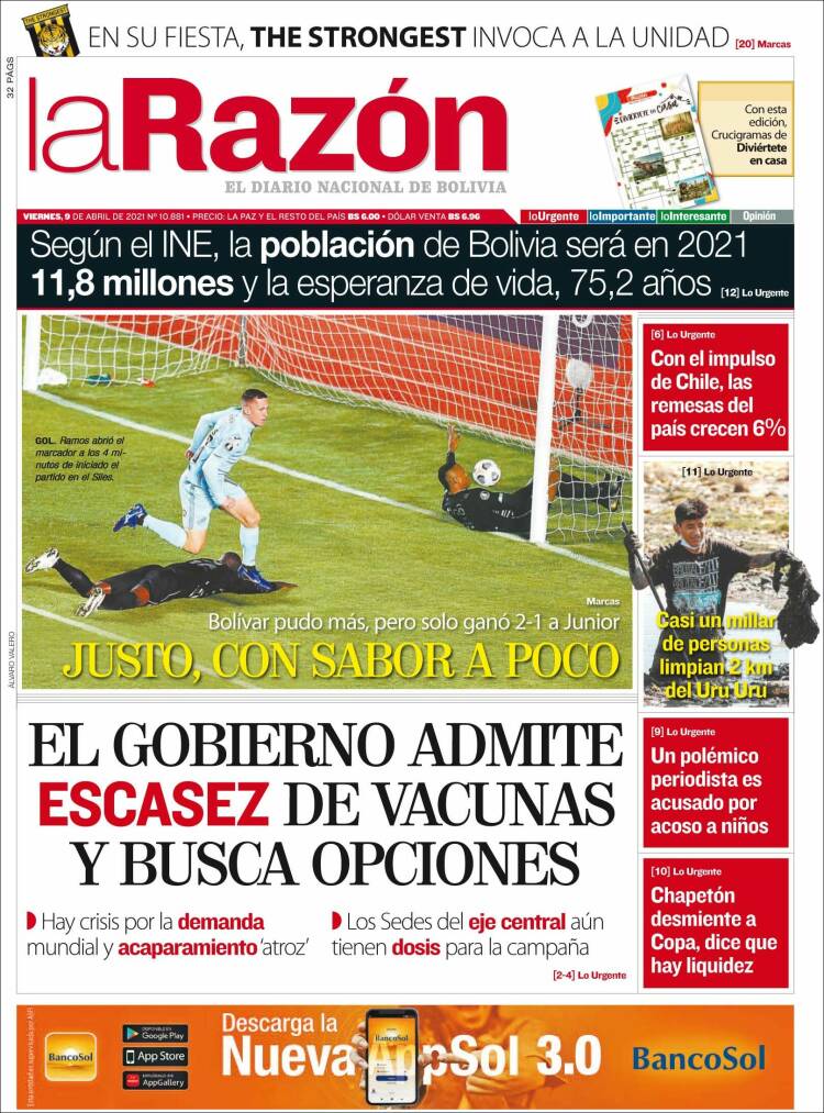 Portada de La Razón (Bolivia)