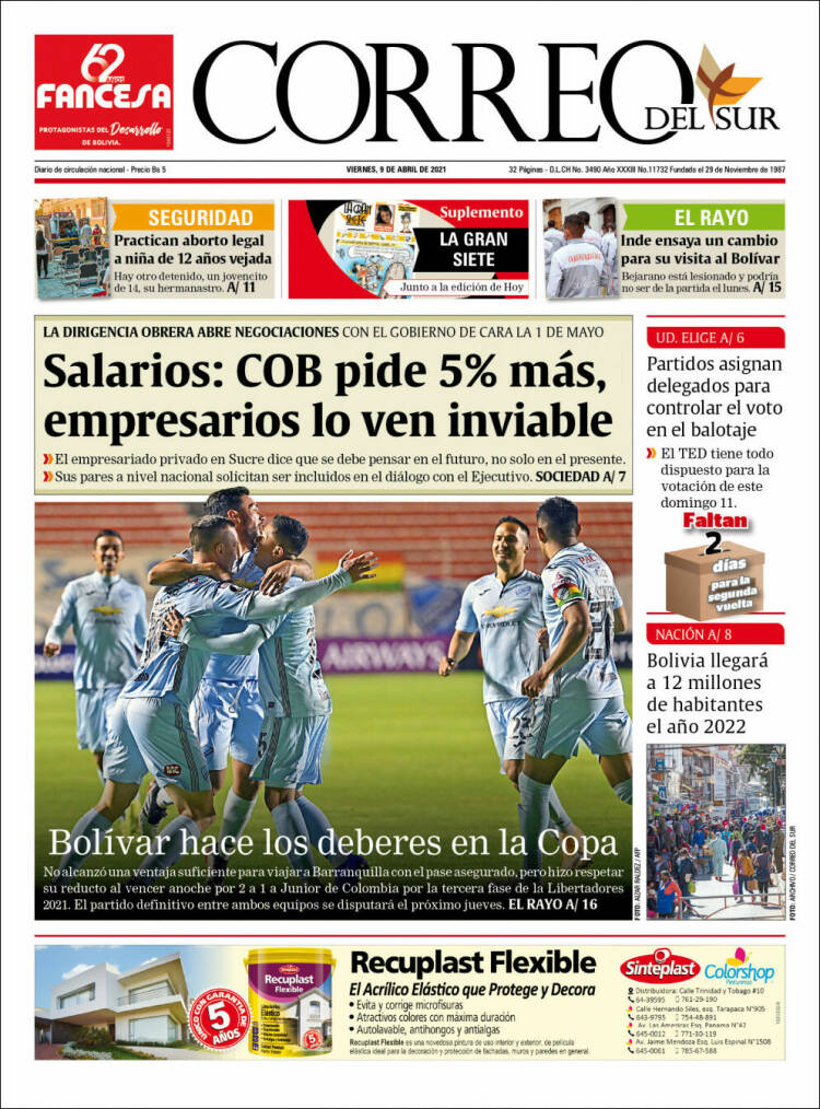 Portada de Correo Sur (Bolivia)