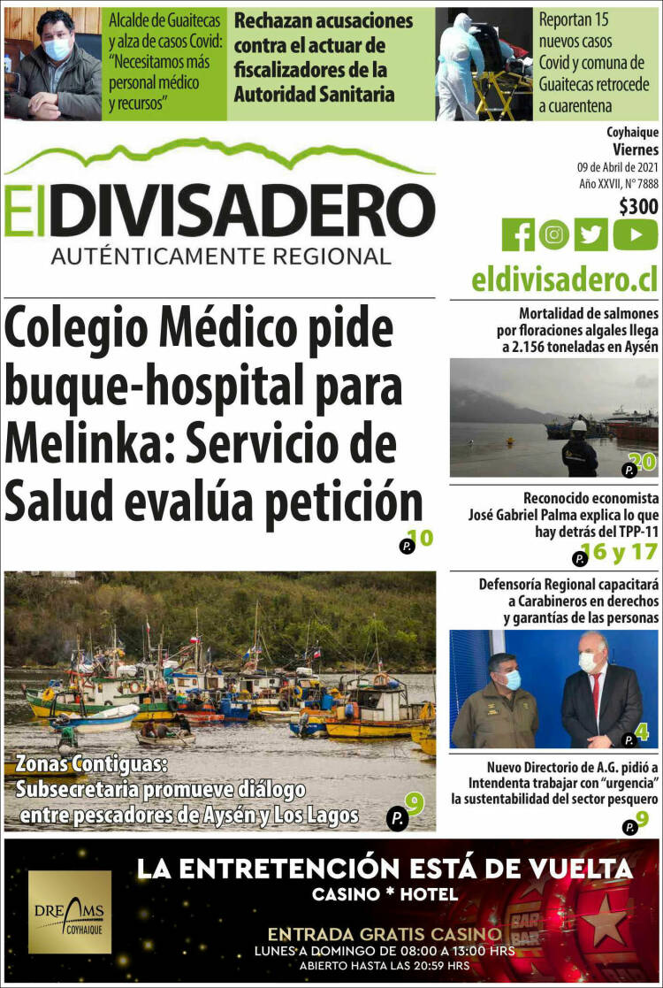 Portada de Diario El Divisadero (Chile)