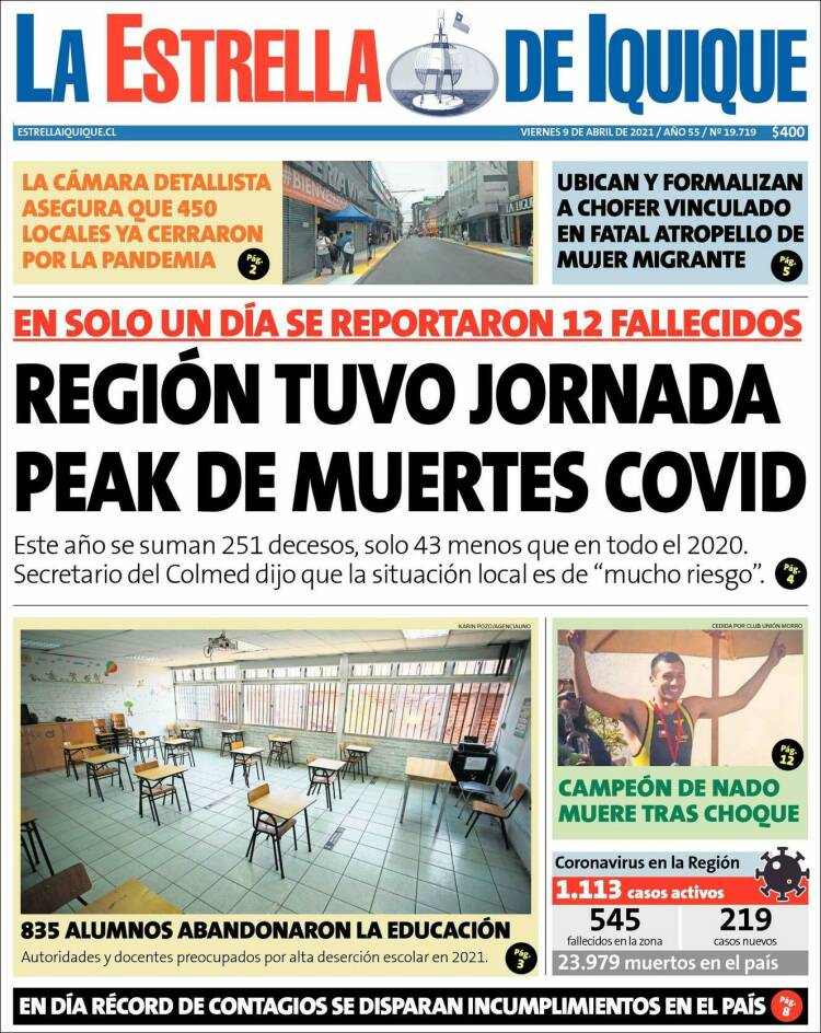 Portada de La Estrella de Iquique (Chile)