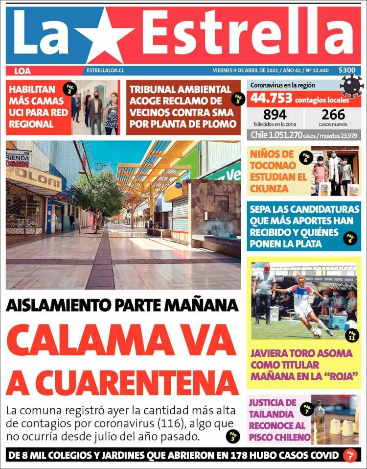 Portada de La Estrella de Loa (Chile)