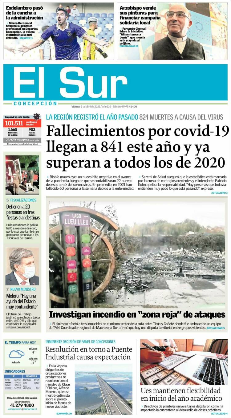 Portada de El Sur (Chile)