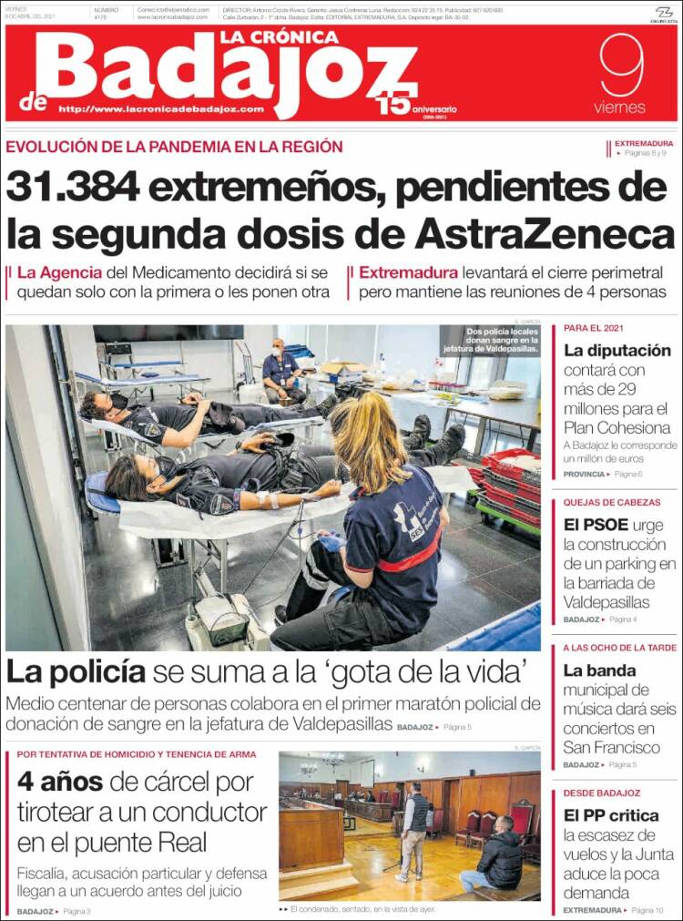 Portada de La Crónica de Badajoz (Espa&ntilde;a)