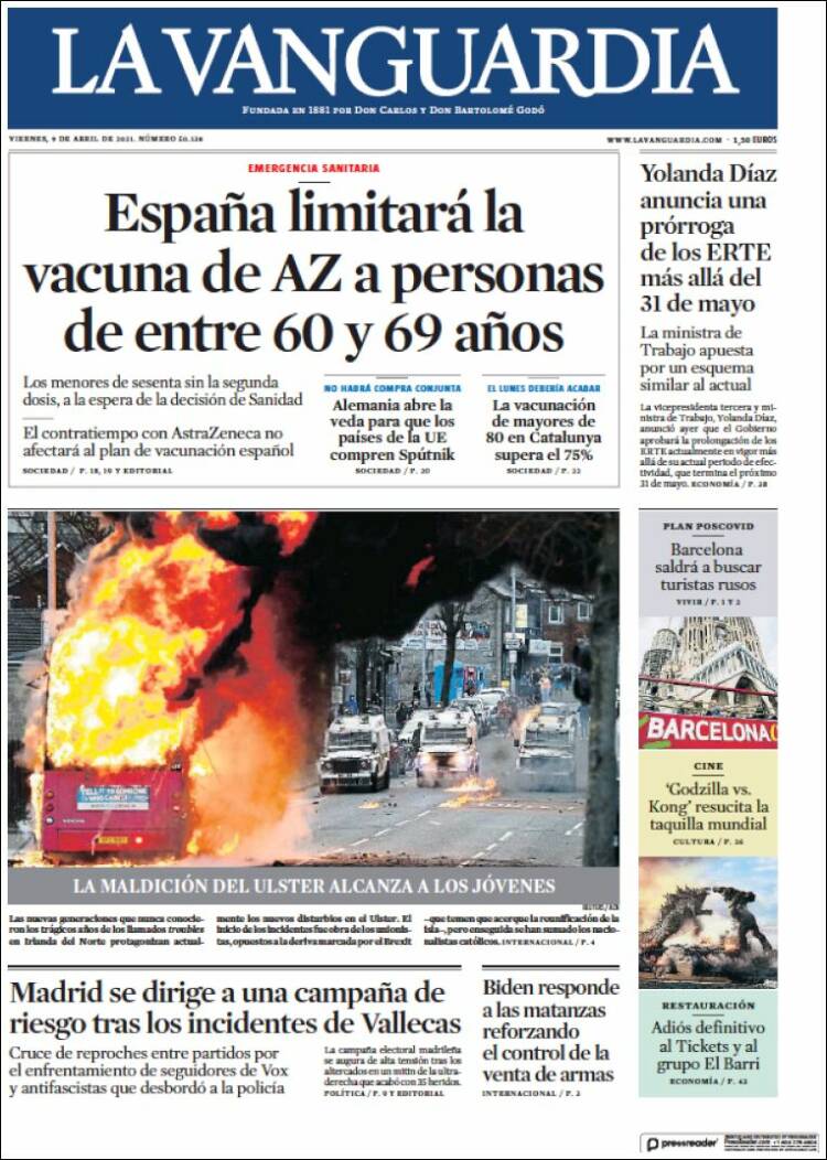 Portada de La Vanguardia (Espa&ntilde;a)