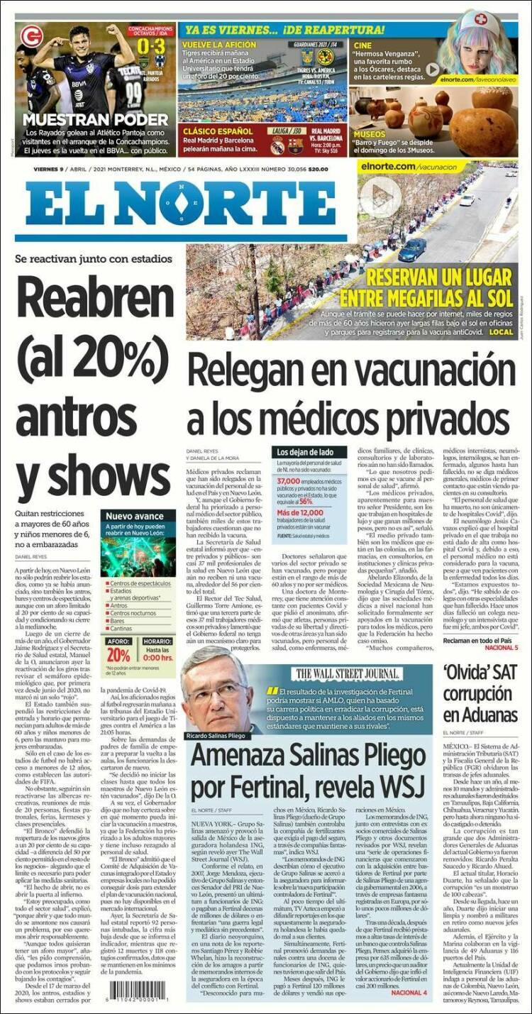 Portada de El Norte (México)