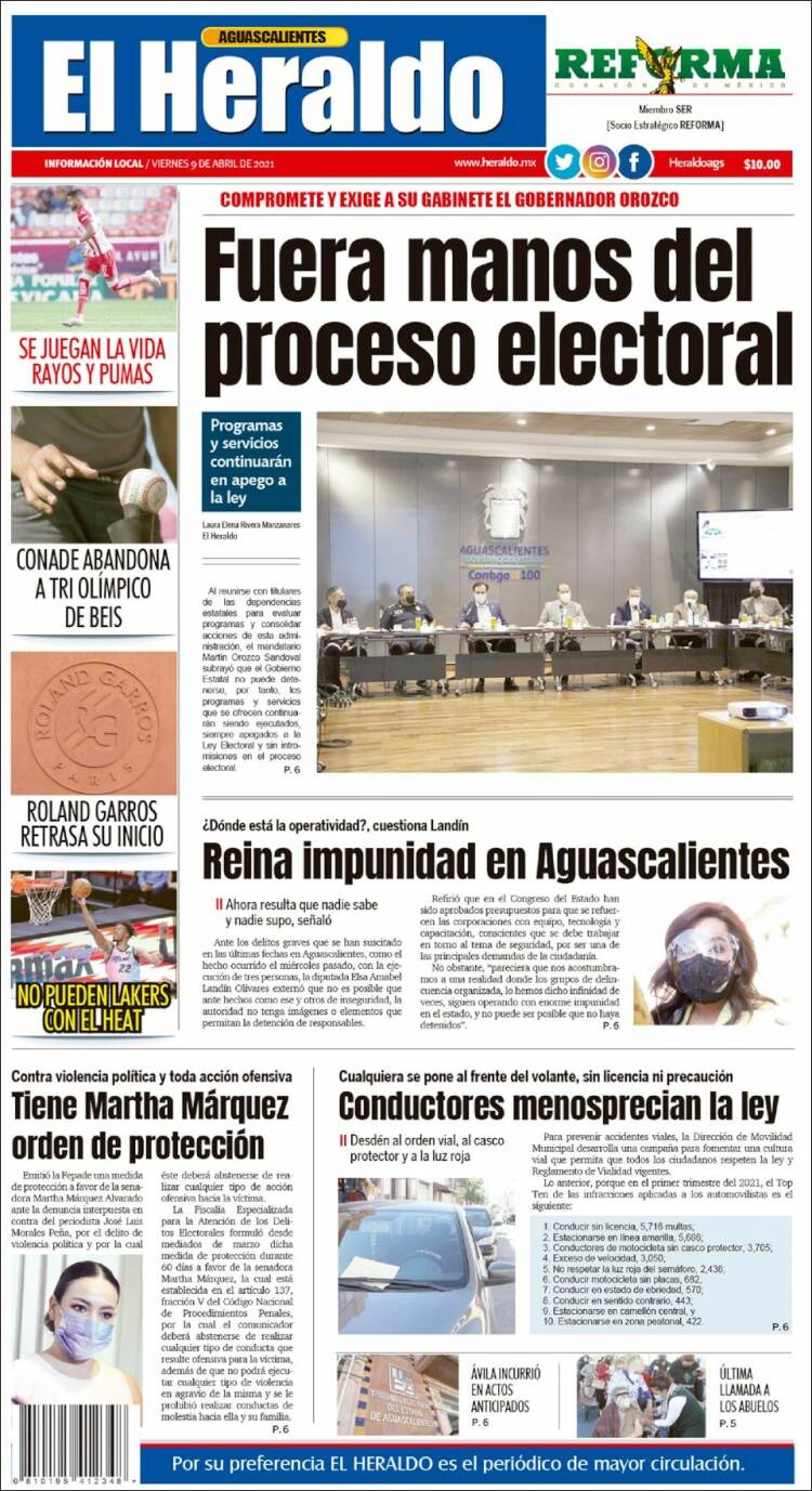 Portada de El Heraldo de Aguascalientes (México)