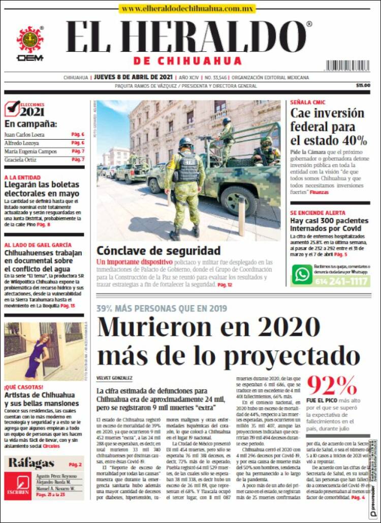 Portada de El Heraldo de Chihuahua (México)
