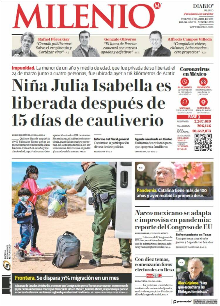 Portada de Milenio - Jalisco (México)