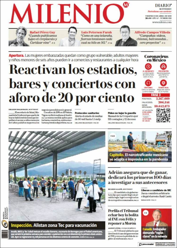 Portada de Milenio de Monterrey (México)