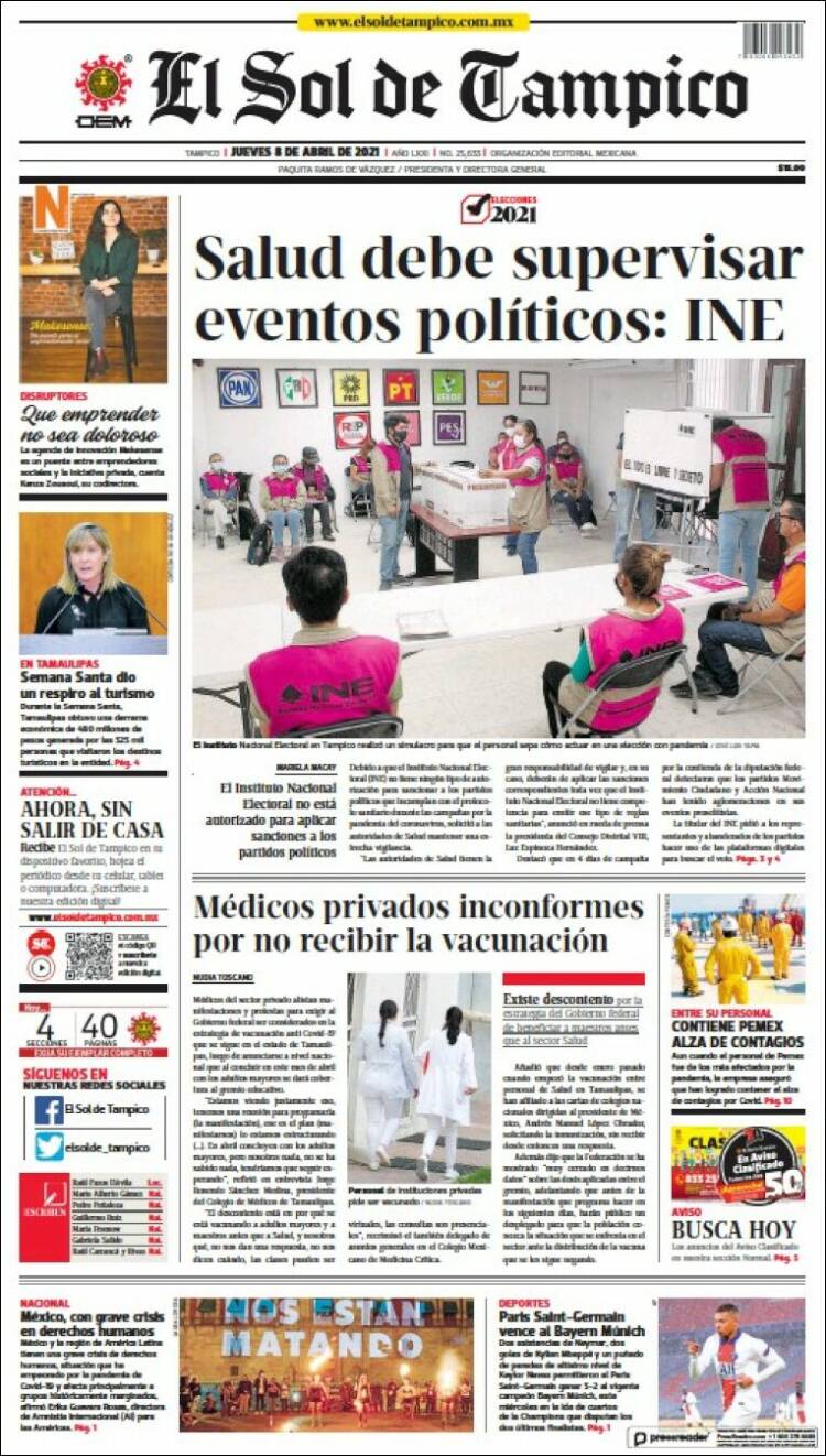 Portada de El Sol de Tampico (México)