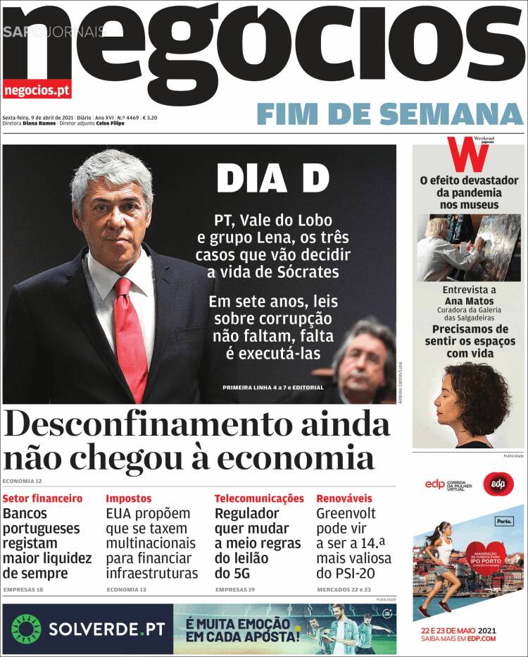 Portada de Jornal de Negócios (Portugal)