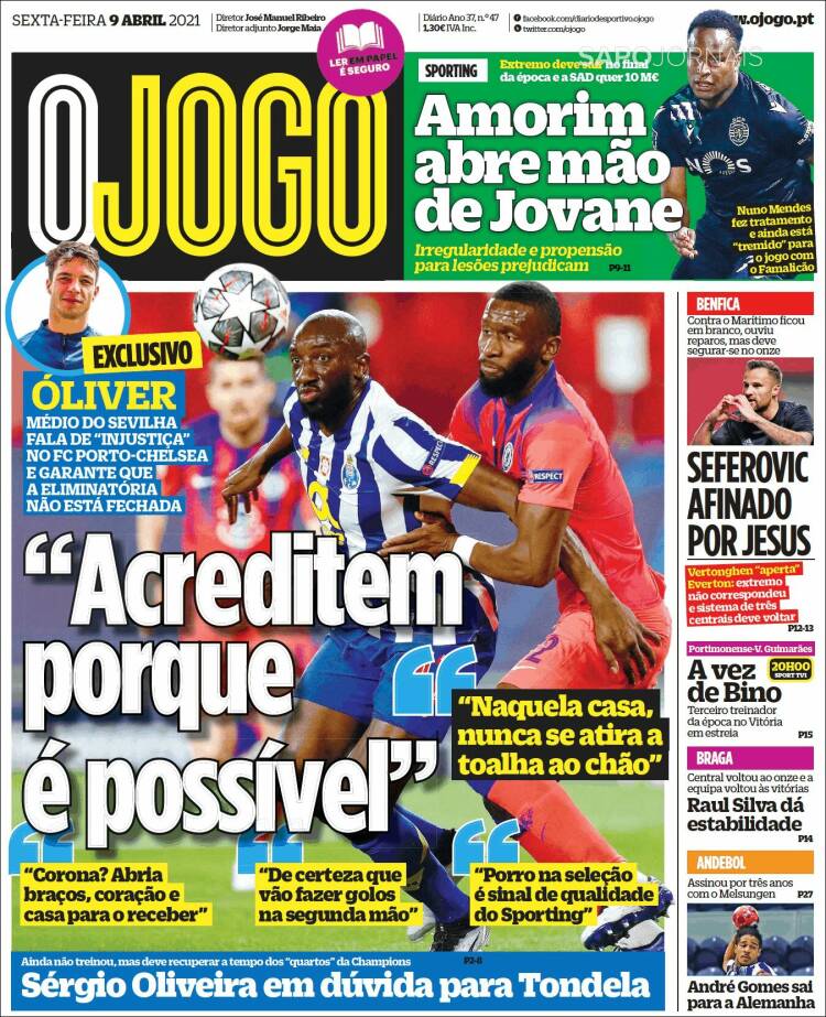 Portada de O Jogo (Portugal)