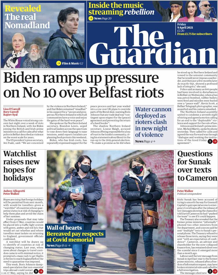 Portada de The Guardian (Reino Unido)