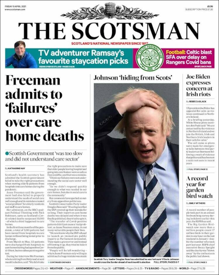 Portada de The Scotsman (Reino Unido)