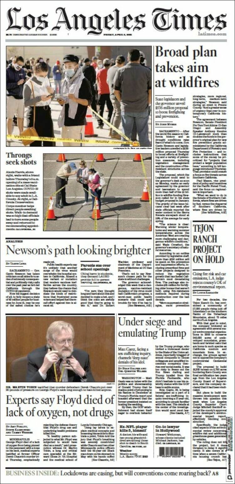 Portada de Los Angeles Times (USA)