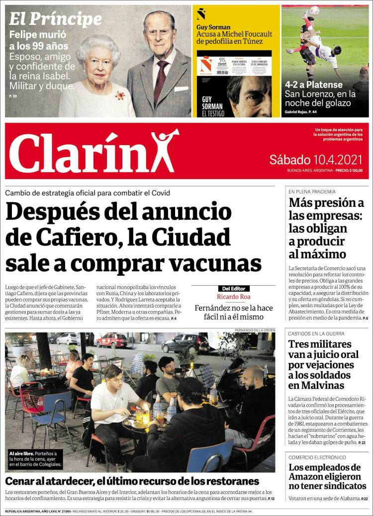 Portada de Clarín (Argentina)