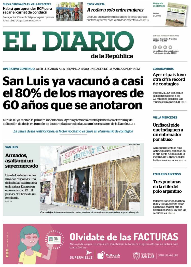 Portada de Diario de la República (Argentina)