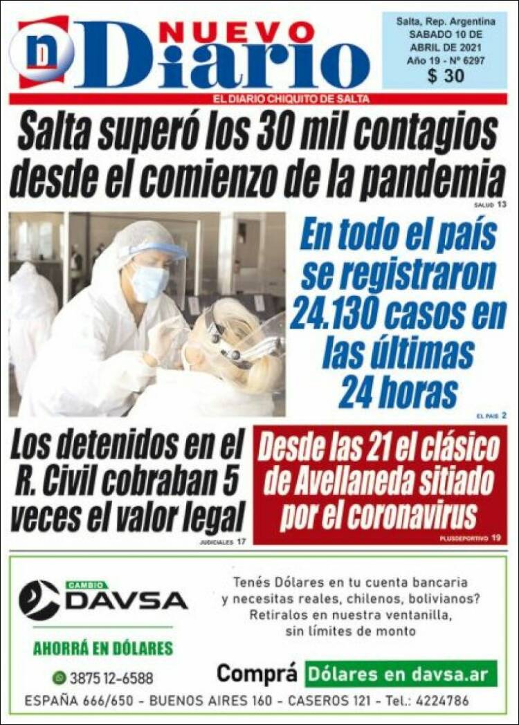 Portada de Nuevo Diario de Salta (Argentina)