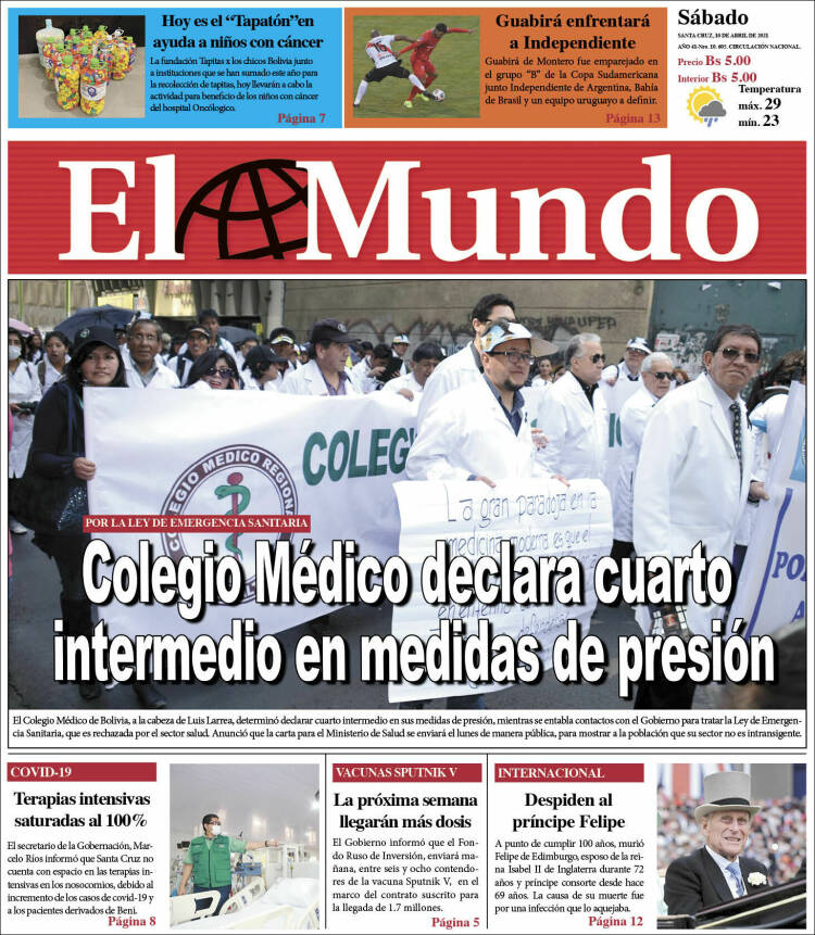 Portada de El Mundo (Bolivia)