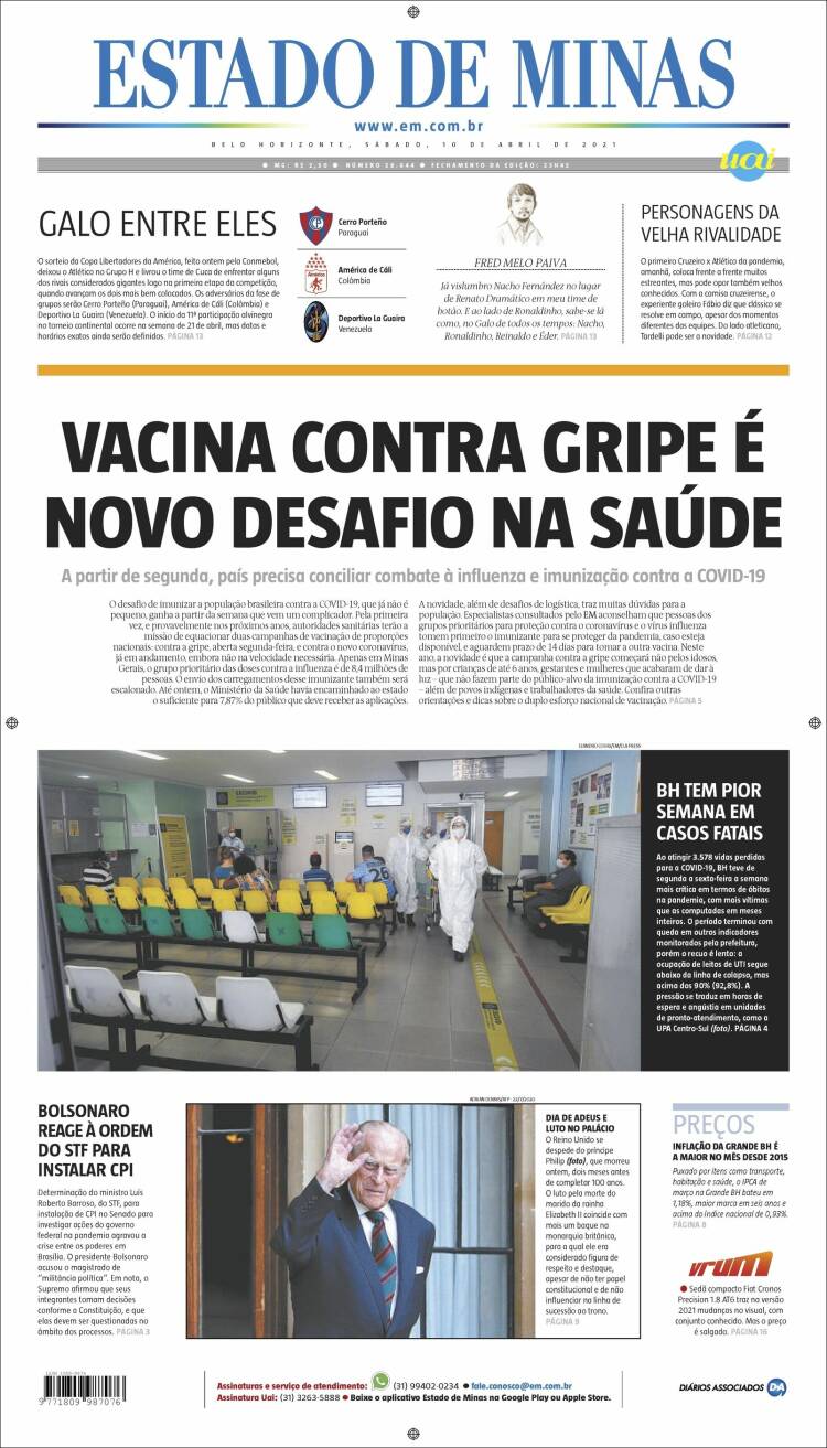 Portada de Jornal Estado de Minas (Brasil)