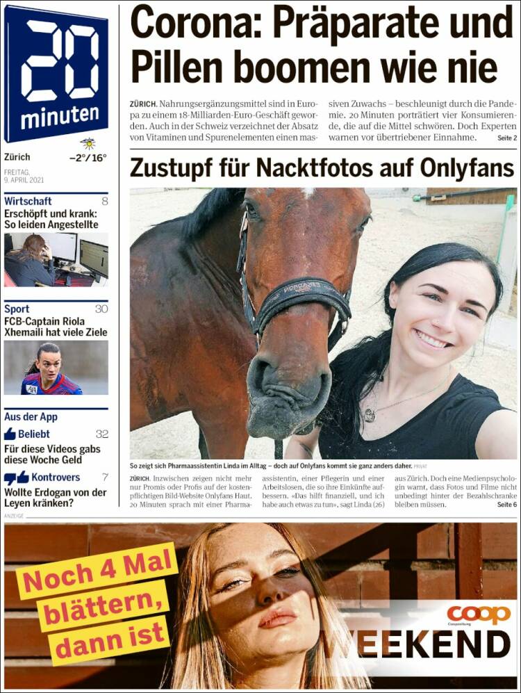 Portada de 20Minuten - Zürich (Suiza)