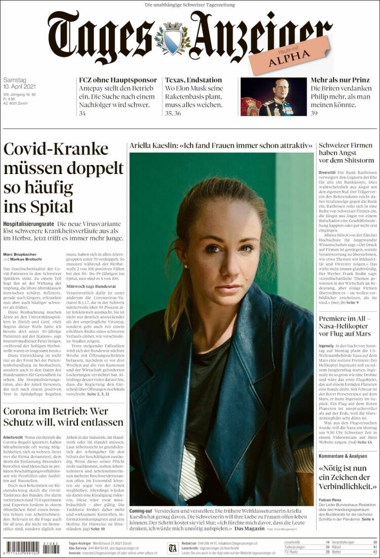 Portada de Tages-Anzeiger (Suiza)