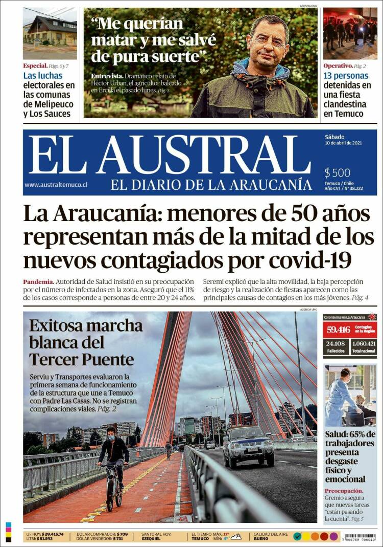 Portada de El Austral de Temuco (Chile)