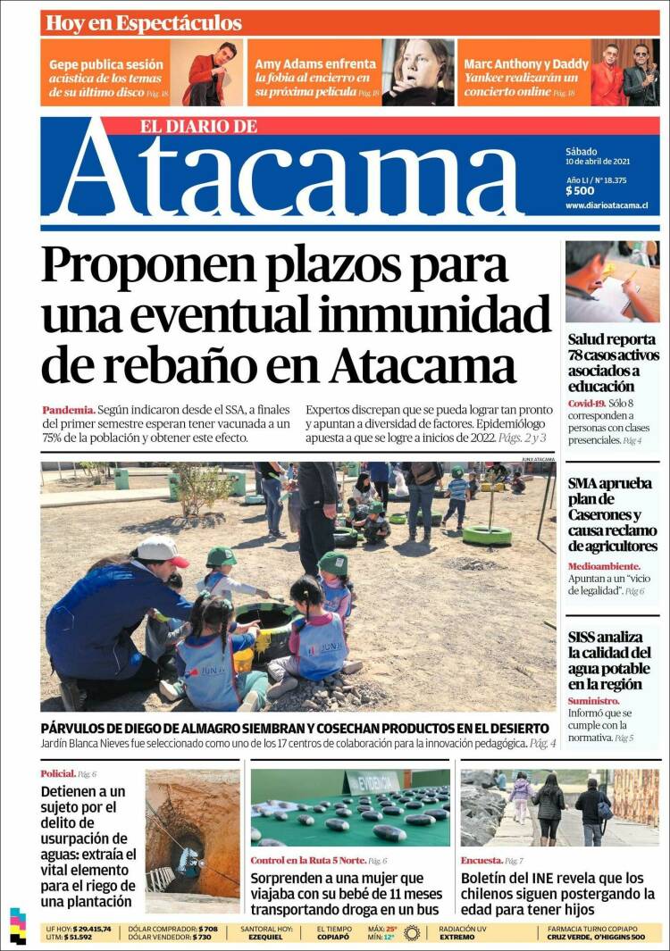 Portada de Diario de Atacama (Chile)