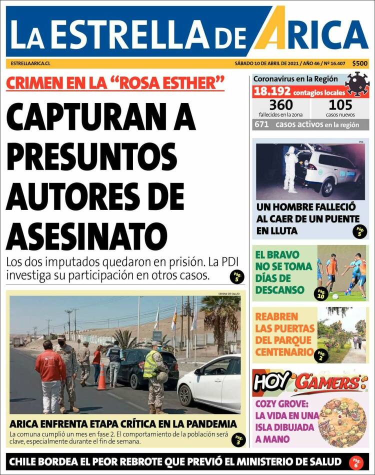 Portada de La Estrella de Arica (Chile)