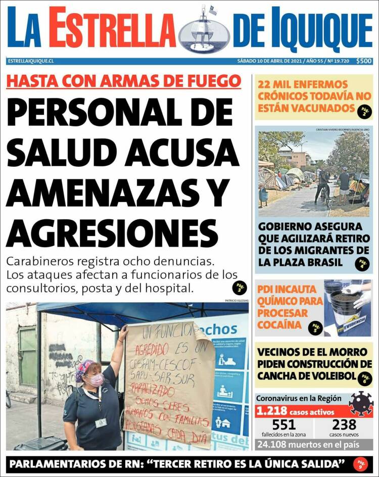 Portada de La Estrella de Iquique (Chile)