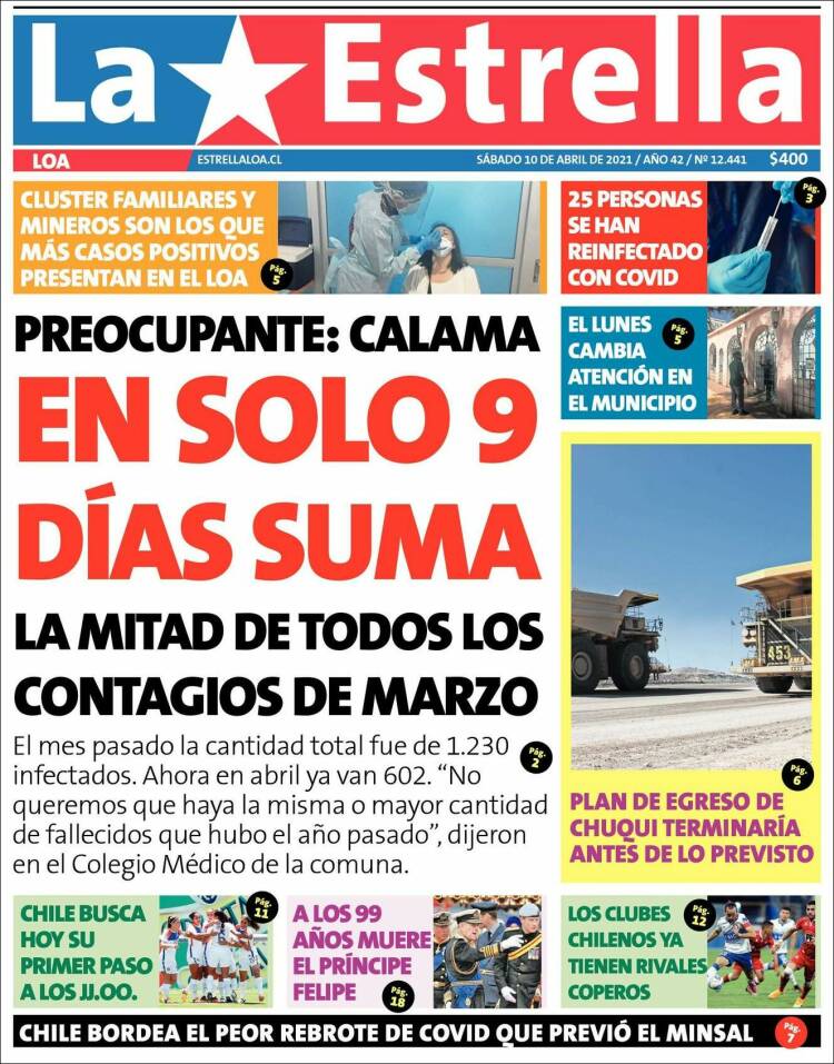 Portada de La Estrella de Loa (Chile)