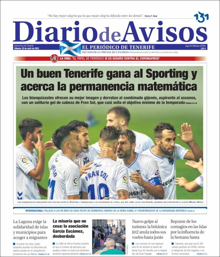 Portada de Diarios de Avisos (España)