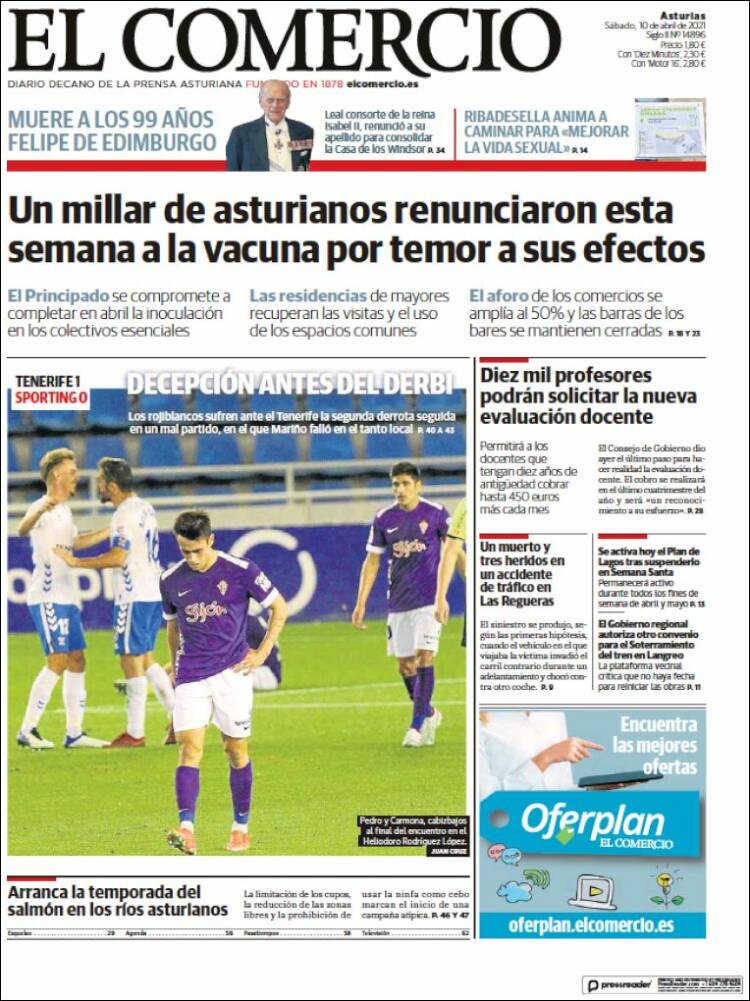 Portada de El Comercio (España)